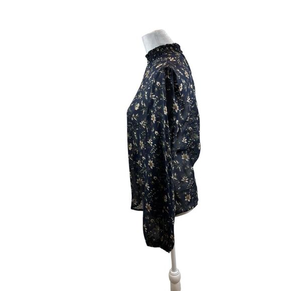 Brand new without Yahs Ladies‎ H&M Navy Blue and Floral Sheer Blouse Size Small - Picture 7 of 13